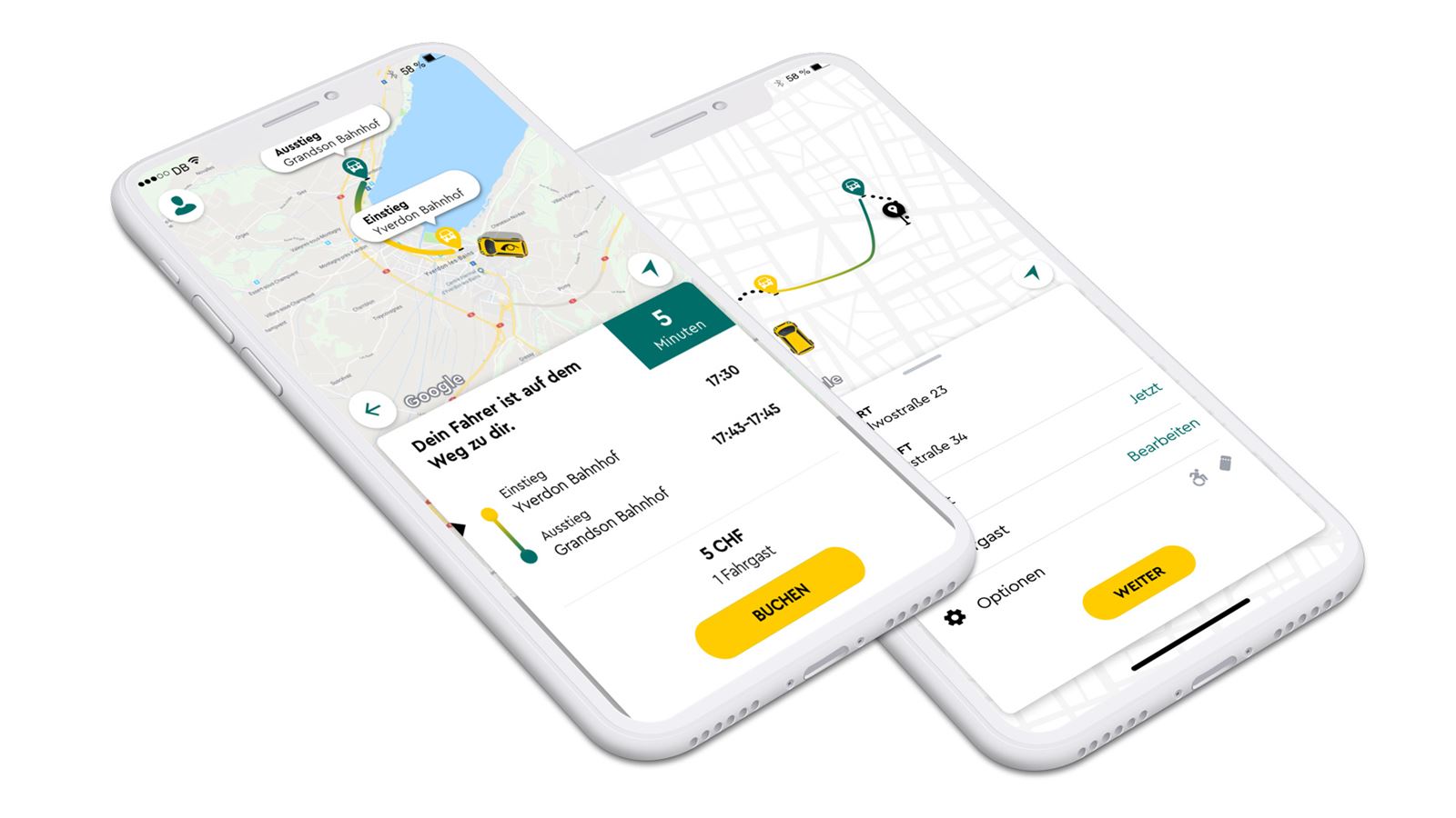 Due smartphone sul cui display è visibile l’app PubliCar.