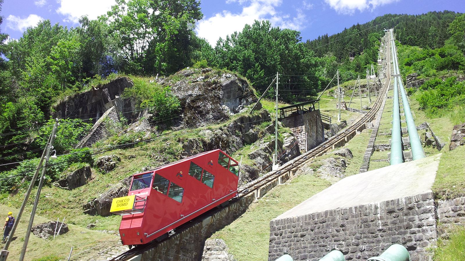 Image of the Funicular of the Ritom showing the high degree of slope