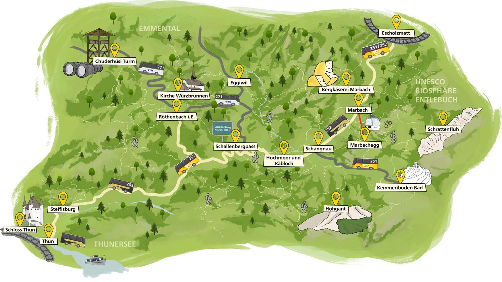 Carte dessinée sur laquelle on voit où la Ligne Schallenberg s’arrête partout.