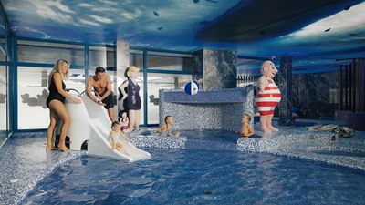 Bassin avec toboggan pour enfants et personnage de Papa Moll