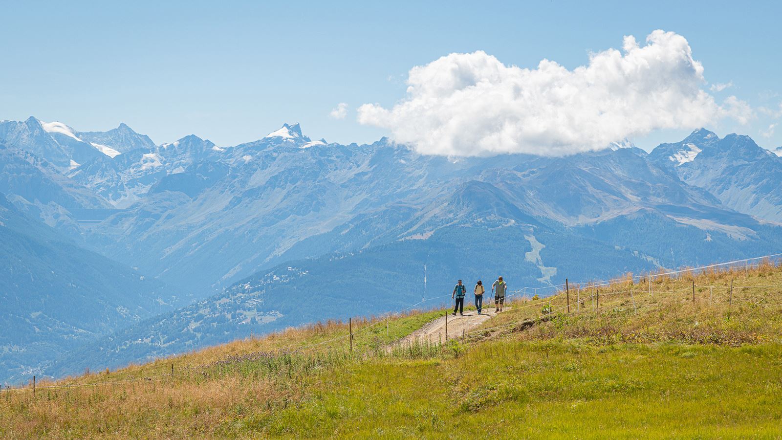 Promeneurs sur le tour des alpages d’Anzère