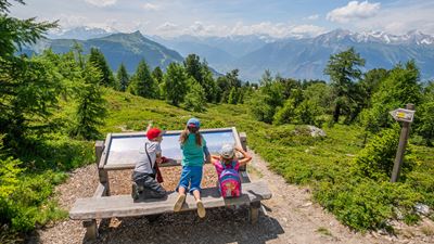Children in front of an educational panel