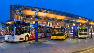 Night view of Lucerne bus station