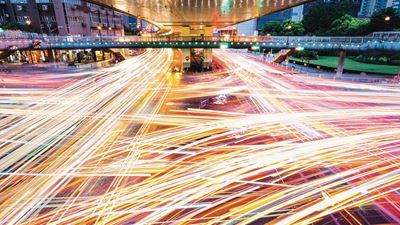 Night-time-lapse recording of urban traffic
